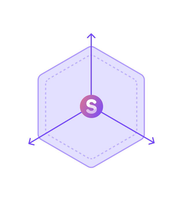 The letter "S" in a hexagon with 3 arrow shooting outward   - Salespeak Images